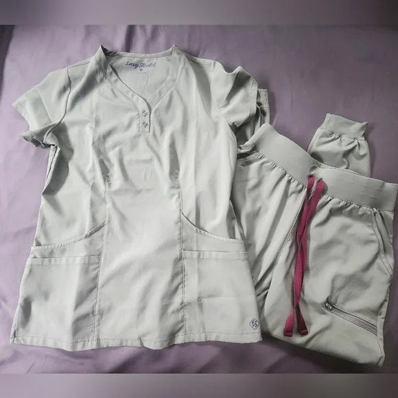 Easy Stretch Scrub Set | Olive Leaf With Burgundy Accent - Picture 1 of 7